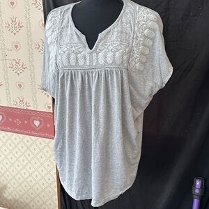 GAP Soft Gray Embroidered Top